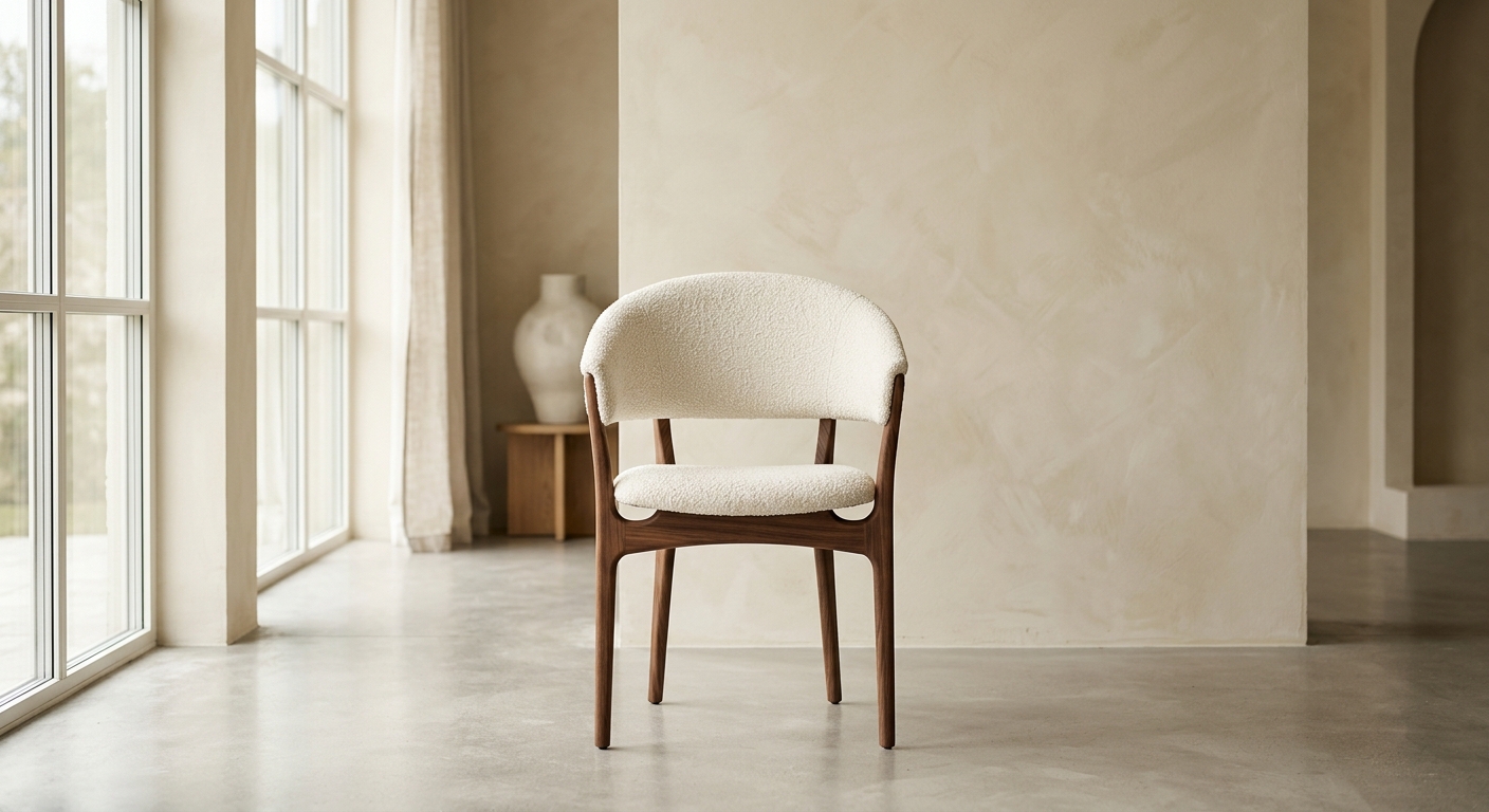 Cadeira estofada em bouclé off-white